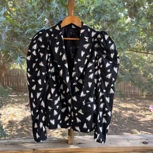 Bebe Women's Black And White Heart Jacquard Puff Sleeve Blazer Size 2. NEW